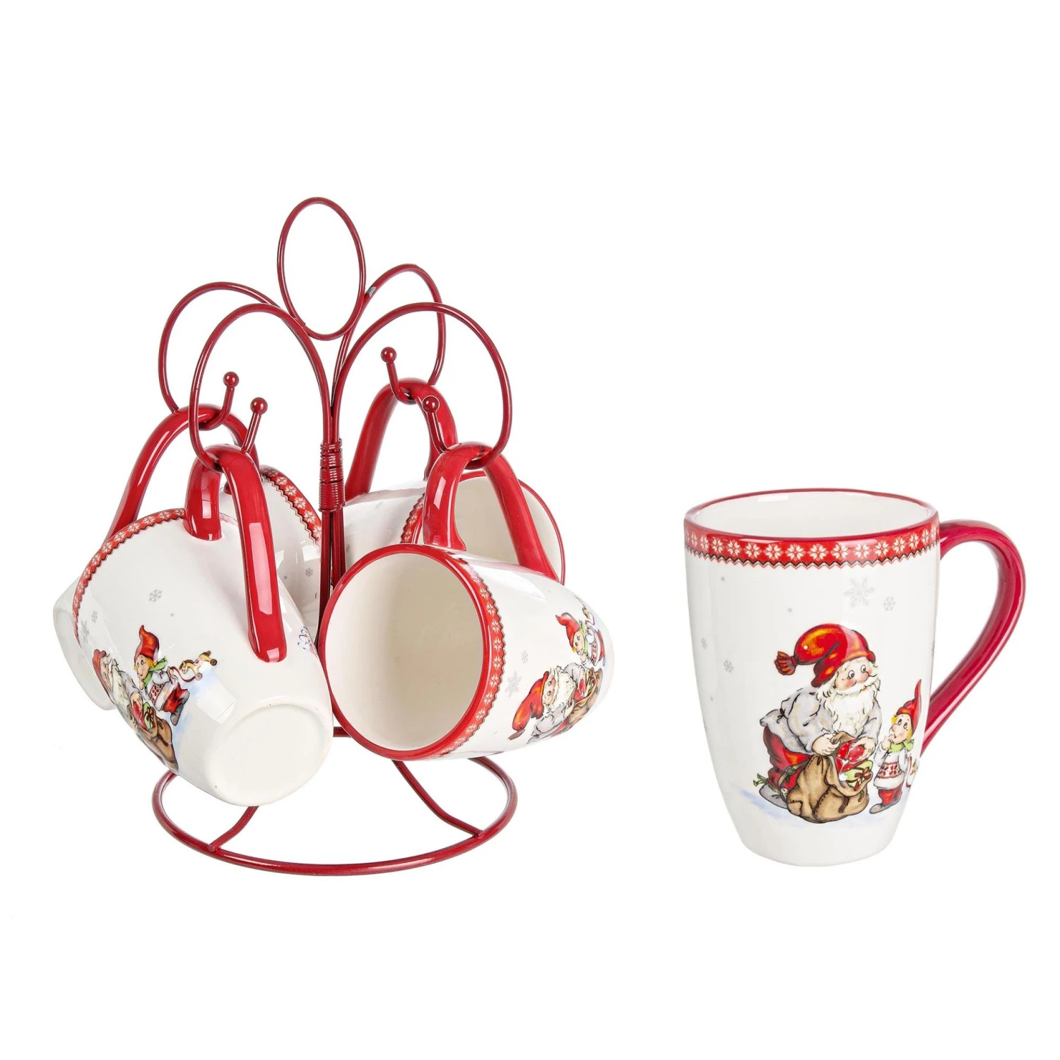 Set 4 Mug Funny Natalizie Con Supporto In Ferro 1 Set 4 Mug Funny Natalizie Con Supporto In Ferro