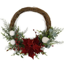 Corona Natalizia Con Fiore Rosso 40cm