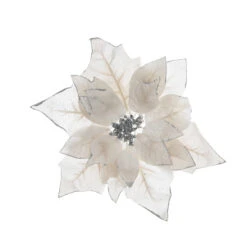 Addobbo Floreale Poinsetia Con Clip 30cm Bianco/Argento