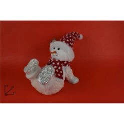 Pupazzo Di Neve Seduto Con Pelliccia E Glitter 43cm