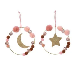 Decorazione Natalizia Con Pompom Rosa 18 Cm