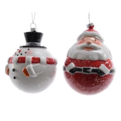 Addobbo Natalizio Babbo Natale O Pupazzo Di Neve Con Glitter 9cm