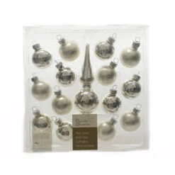 14 Mini Palline Natalizie 30mm E Puntale Argento In Vetro