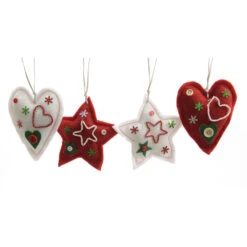 Decorazione Natalizia Cuori E Stelle In Tessuto