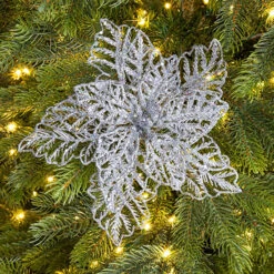 Addobbo Floreale Stella Di Natale 23,5cm Argento -Negozio Di Decorazioni Natalizie 0057160 addobbo floreale stella di natale 235cm argento