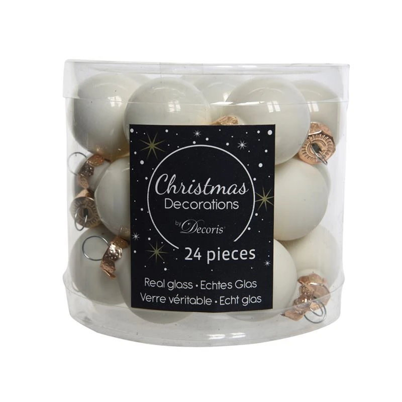 24 Palline Natalizie 25mm In Vetro Crema 1 24 Palline Natalizie 25mm In Vetro Crema