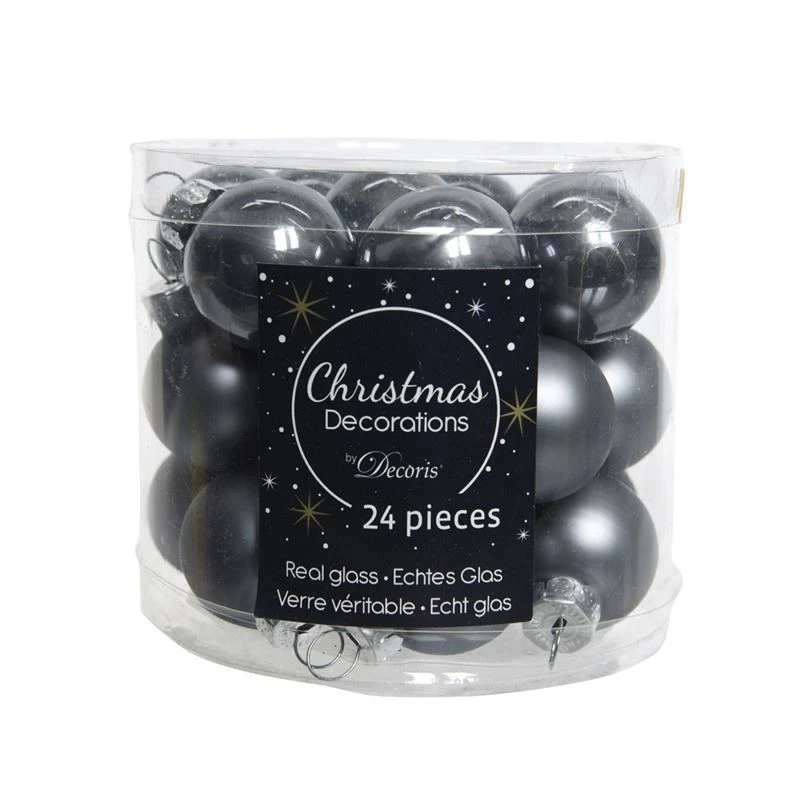 24 Palline Natalizie In Vetro Grigio 1 24 Palline Natalizie In Vetro Grigio