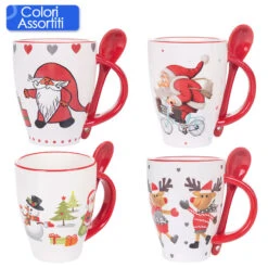 Villa D'Este Tazza Mug Da Natale In Ceramica Con Cucchiaino